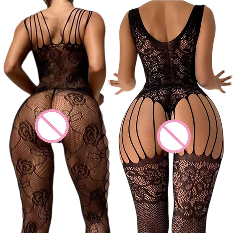 Bodystocking Fishnet - Siyah Crotchless Yumuşak Streç Vücut Çorapları